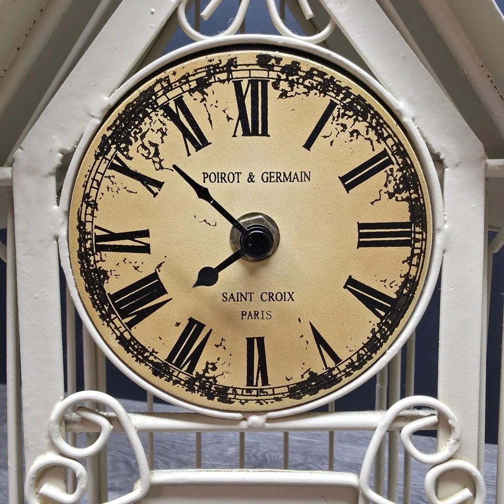 Vintage MANN Bird Cage Clock Tower Metal Floral Hand Painted 16.5
